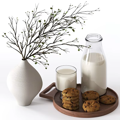 Cookies And Milk With Vase Decoration 3d model Cookies And Milk With Vase Decoration 3d model