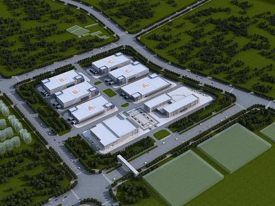 Bird's-eye view of modern factory building 3d model