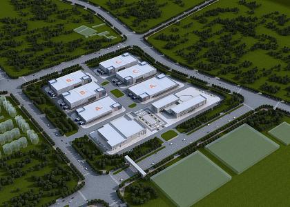 Bird's-eye view of modern factory building 3d model