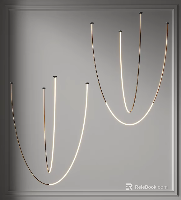 Modern Pendant Lights With Curved Metal Frames And Soft LED Illumination 3d model 