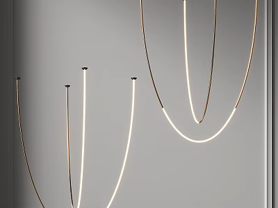 Modern Pendant Lights With Curved Metal Frames And Soft LED Illumination 3d model