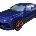 Sporty Blue SUV Car With Red Accent Wheels And Sleek Aerodynamic Exterior Design