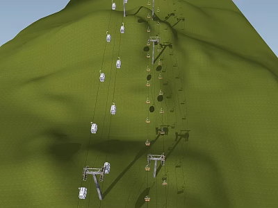 Outdoor Sliding Door Installation On Green Mountain Slope With Cable Cars And Poles 3d model