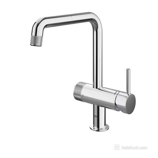 Modern Polished Stainless Steel Faucet With Curved Spout And Control Handle 3d model 
