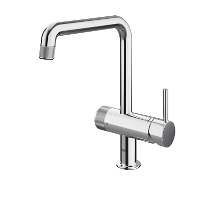 Modern Polished Stainless Steel Faucet With Curved Spout And Control Handle 3d model