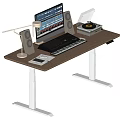 Modern Standing Desk Setup With Computer Monitor Keyboard Speakers Lamp And Record Player