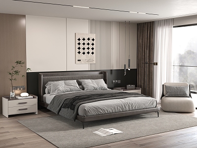 Minotti double bedroom bedside background wall bedside table leisure chair 3d model