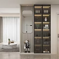 Modern Console And Side Cabinet With Mirror Glass Doors And Decorative Ornaments