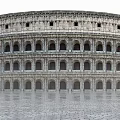 Ancient Roman Colosseum Historic Architecture With Arched Openings And Vintage Car On Smooth Ground