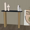Glass Top Console Table With Wooden Legs White Vases Floor Lamp And Green Plant