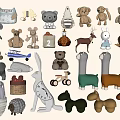 Cute Stuffed Animal Collection With Various Plush Toys And Wooden Animal Figures