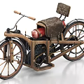 Vintage Wooden Frame Motorcycle With Leather Seat And Classic Mechanical Parts
