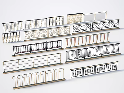 Various Stylish Railings With Different Intricate Patterns And Metal Designs 3d model