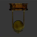 Antique Shelving Equipment Featuring Wooden Shelves Metal Supports And Golden Circular Base