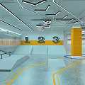 Indoor Fitness Training Space With Numbered Platforms Yellow Columns And Floor Lines