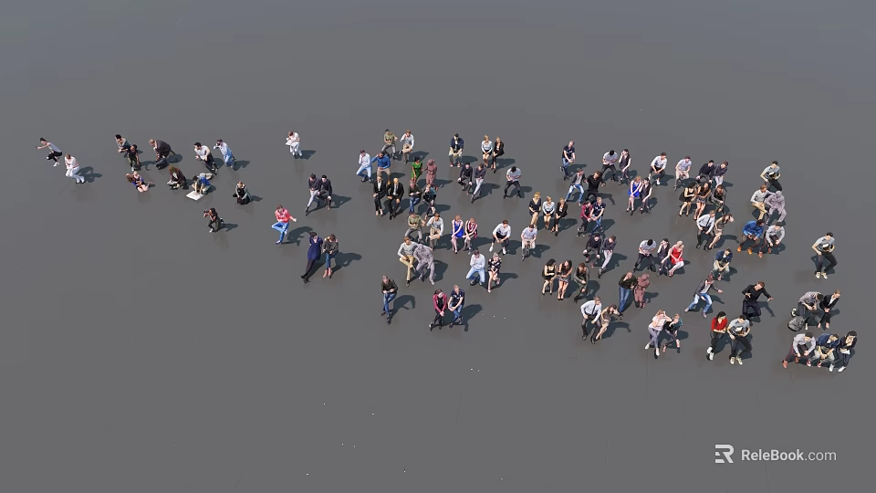 Large Group of People Gathered and Arranged on Gray Outdoor Ground Surface 3d model 