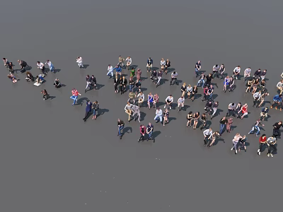 Large Group of People Gathered and Arranged on Gray Outdoor Ground Surface 3d model