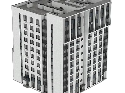 Modern High Rise Residential Building Exterior With Glass Windows And Facade Design 3d model