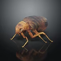 Realistic Brown Textured Beetle With Oval Body Six Legs On Black Reflective Surface
