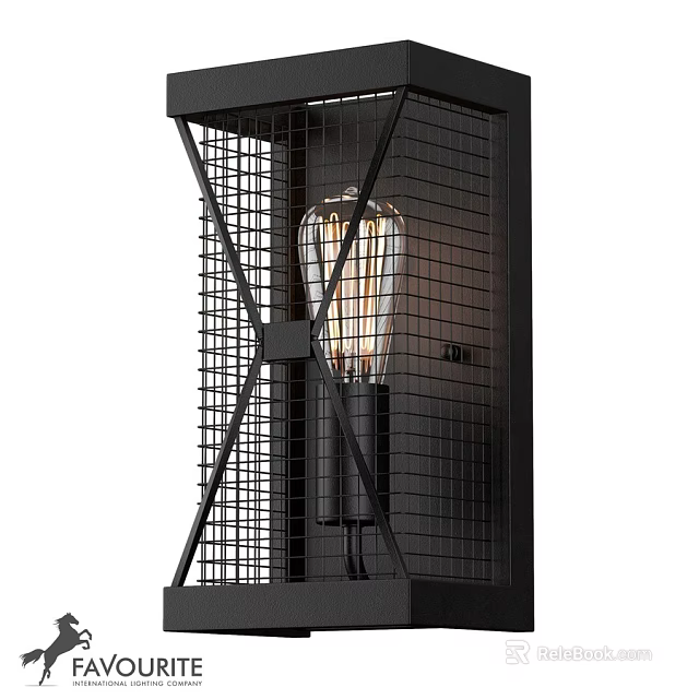 Industrial Style Wall Sconce with Black Metal Grid Design and Vintage Bulb 3d model 