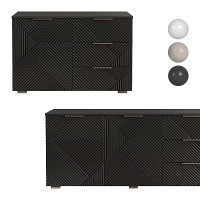 Modern Black Entryway Side Cabinet With Geometric Pattern And Metal Handles 3d model
