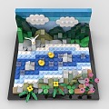 Lego toy building block scene plant forest creek river sky three-dimensional painting 3d model