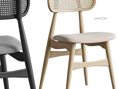 Woven Backrest Leisure Chairs With Wooden Legs Soft Cushioned Seats In Black And Light Wood 3d model