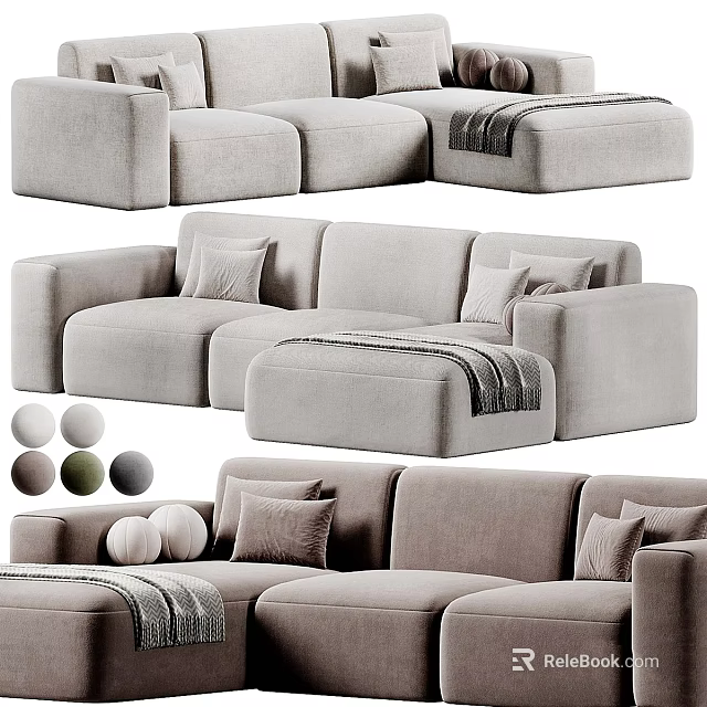 Modern Two Seater Sofa with Soft Pillows and Throw Blanket in Neutral Tones 3d model 
