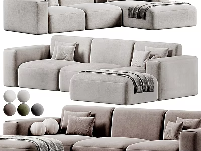 Modern Two Seater Sofa with Soft Pillows and Throw Blanket in Neutral Tones 3d model