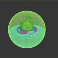 Green Cartoon Game Movie Character With Smiling Face Red White Lifebuoy Tentacles In Transparent Sphere