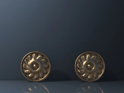 Two Golden Circular Decorative Hardware Tools With Floral Pattern Design 3d model