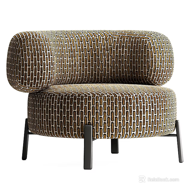 Modern Single Sofa With Patterned Fabric Rounded Armrests And Black Metal Legs 3d model 