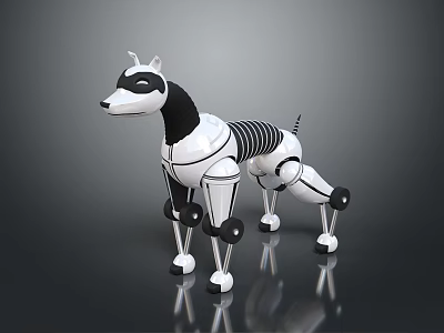 Mechanical Robot Dog With Black And White Design And Articulated Joints 3d model