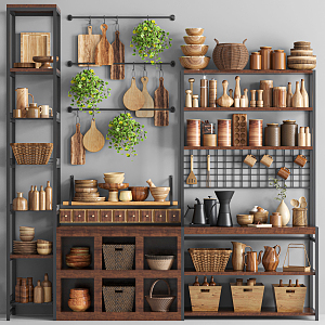 Modern Kitchen Supplies Kitchen Supplies Combination Kitchenware Plate Household Supplies Food Dining Table Kitchen Shelf Kitchen Accessories Kitchen Set 3d model