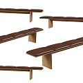 Set Of Wooden Benches With Brown Padded Seats And Sturdy Legs