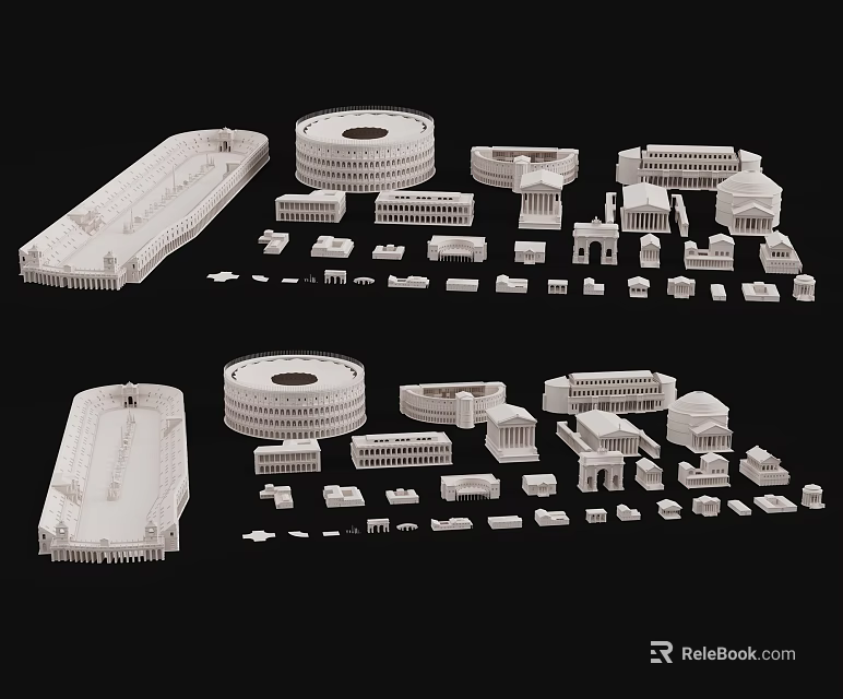 European Architecture Detailed Scale Models Featuring Various Classical Building Structures 3d model