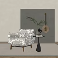 Middle Ancient Style Single Sofa Side Table Ornaments Carpet Floriculture 3d model