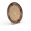 Woven Design Storage Locker With Brown Beige Pattern And Gold Stand