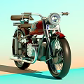 Vintage Red And Black Motorcycle With Black Seat Silver Engine Headlight And Exhaust