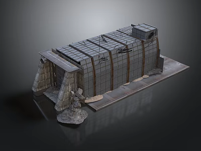 Industrial Building Structure Model With Metal Framework Grid Roof And Base Platform 3d model
