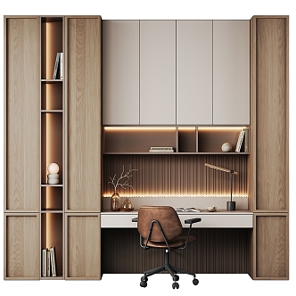 Modern desk and chair bookcase 3d model