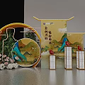 Feather Level Effect Stage Display With Traditional Lanterns And Landscape Patterns 3d model