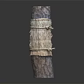 Handmade Rustic Wooden Column with Natural Bark Texture and Straw Rope Wrapping