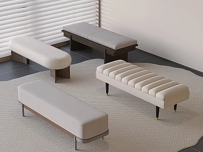 Modern Upholstered Sofa Benches With Stylish Design And Wooden Legs 3d model