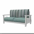 Modern Three Seater Sofa With Light Blue Cushions Striped Backrest And White Frame 3d model