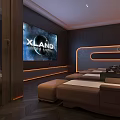SPA Sauna Relaxation Room With Large Screen Recliner Chairs And Ambient Lighting