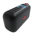 Black Portable Bluetooth Speaker With Blue Circular Button Red Handle And Multiple Ports 3d model