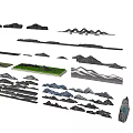 Garden Ornaments With Various Mountain Shaped Designs Simple Lines And Green Grass Elements 3d model