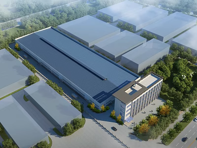 Modern Large Scale Industrial Factory Complex With Multiple Buildings And Green Landscaping 3d model
