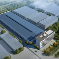 Modern Large Scale Industrial Factory Complex With Multiple Buildings And Green Landscaping